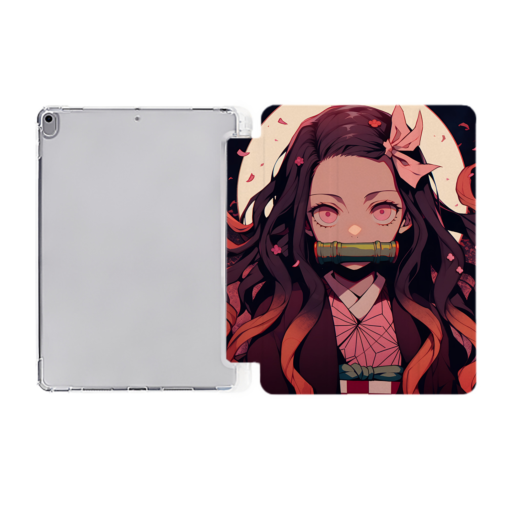 （画像用） 鬼滅の刃（きめつのやいば）竈門 禰󠄀豆子／かまど ねずこ Kamado Nezuko IPad ケース ペン収納付き 三つ折りスタンド PUレザー×シリコン 対応機種9.5/10.5/10.9インチ